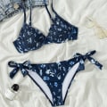 Miniatyrbillede 2 af 6: Sexet High Cut String Blomster Bikini Sæt Søde Bøjlebadedragter til Kvinder Push Up 2-delt Badedragter，M