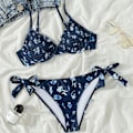 Miniatyrbillede 2 af 6: Sexet High Cut String Floral Bikini Sæt Søde Bøjlebadedragter til Kvinder Push Up 2-delt Badedragter，L