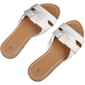 Miniatyrbilde 2 av 4: Kvinners sommer flate slides sandaler casual stropp kryss slip på sliders strand flate sandaler -------  Hvit  （Størrelse 35）