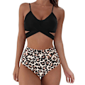Miniatyrbillede 1 af 4: Damer Wrap Bikini Sæt Push Up Høj Talje Todelt Badetøj Split Slange Skind Print Badetøj til Svømning (Sort Leopard Print) L