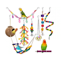 Miniatyrbillede 1 af 2: Fugle legetøj fugl parakit gynge tygge hængende legetøj klatre stige kokosnød fuglebur legetøj til kakaduer, conures, finker, papegøjer, kærlighedsfugle