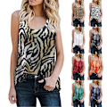Miniatyrbillede 2 af 3: Kvinder Sommer U Hals Boho Blomster Print Tank Top Casual Ærmeløs Skjorter Camis, Sort og Hvid Leopard（L）