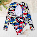 Miniatyrbild 7 av 7: Dam badkläder i ett stycke blommigt tryck rygglös rashguard söt långärmad baddräkt för kvinnor flickor våtdräkt, Style1-rosa, M