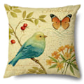 Miniatyrbild 2 av 7: Wekity Dekorativa Kuddfodral Vår Blomfågel Fjäril Kuddfodral Kuddfodral Burlap Toss 18 x 18 Tum, Set om 4 för Vardagsrum, Soffa