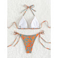 Miniatyrbild 3 av 7: Kvinnors Halterneck Tie Side Triangle Bikini Set Hög Skuren 2 Delad Bikini Baddräkt Allover Print L