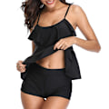 Miniatyrbillede 3 af 5: Kvinde Tankini Badetøj Todelt Mave Badetøj Ruffle Swim Tank Top med Drenge Shorts Badetøj (sort) S