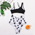 Miniatyrbillede 3 af 4: Dame En Skulder Udskæring Rynket Ryg Høj Skæring Monokini En Del Badetøj, Sort Kokosnød, XL