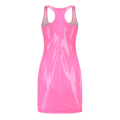 Miniatyrbillede 5 af 6: Kvinde Faux Læder Bodycon Minikjole Firkantet Hals Justerbar Strop Latex Kjole Natklub Festtøj (Pink XL)