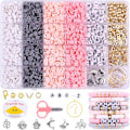 Miniatyrbillede 1 af 6: 3500 stk. Pink Gray Clay Beads Kit til armbåndsfremstilling, Polymer Heishi Beads til smykkefremstilling, Venskab Armbånd Kit til piger A Pink&Gray Pink&Gray