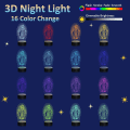 Miniatyrbilde 3 av 8: Jomfru Maria-gaver, WJ 3D Vår Frue nattlys illusjonshologramlampe 16 fargeskiftende med fjernkontroll + timer, LED beste bursdagskristne gave
