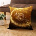 Miniatyrbillede 2 af 6: Julepudebetræk 18 x 18 tommer Julepynt Gyldent tegneserieprint Linned pudebetræk til sofa pudebetræk sofa (Guld 30)
