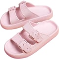 Miniatyrbillede 5 af 6: Unisex Comfort Soft Slides, Dobbelt Spænde Justerbare EVA Flade Sandaler, Letvægts Slip on Hjemmesko（Sakura Pink）