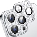 Pikkukuva 1 / 5: Kameran linssinsuoja iPhone 13 Pro Max 6.7 ja iPhone 13 Pro 6.1 -puhelimille - Karkaistu lasi, kimaltava suojakalvo (hopea glitter)