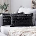 Miniatyrbild 1 av 4: Set med 2 dekorativa Boho-kuddfodral i linne med randigt jacquardmönster, kuddfodral för soffa, vardagsrum, sovrum, 12x20 tum, svart