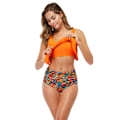 Miniatyrbild 4 av 7: Baddräkter för kvinnor Tvådelad badkläder Dubbel volangbaddräkt Topp med hög midja Botten Badkläder Bikini, Orange, S