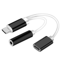 Miniatyrbild 1 av 5: Svart USB Typ-C till 3,5 mm ljudkabel Typ-C telefonladdningsadapter