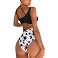Miniatyrbillede 2 af 4: Dame En Skulder Udskæring Rynket Ryg Høj Skæring Monokini En Del Badetøj, Sort Kokosnød, XL