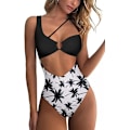 Miniatyrbillede 1 af 4: Dame En Skulder Udskæring Rynket Ryg Høj Skæring Monokini En Del Badetøj, Sort Kokosnød, XL