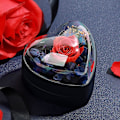 Miniatyrbillede 2 af 6: Præserveret Blomst Rose Hjerteformet Fløjls Ringæske - Romantisk Smykkegave til Valentinsdag, Mors Dag, Bryllup, Jubilæum & Dark Blue