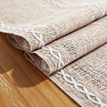 Miniatyrbild 5 av 7: Höst Rustik Farmhouse Stil Linne Bordlöpare, Boho Handgjorda Fransar Bordlöpare 60 Tum Lång för Semesterfest, Thanksgiving Hemstitched Light Coffee 13"W X 60"L
