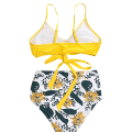 Miniatyrbild 3 av 4: Dam Wrap Bikini Set Push Up Hög Midja Tvådelad Baddräkt Split Snakeskin Print Baddräkt för Simning (gul blomma) M