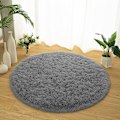 Miniatyrbilde 2 av 5: Rund teppe i ren farge, diameter 80 cm/31,5\", myk plysj, sklisikkert teppe, fluffy teppe (grå)