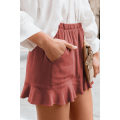 Miniatyrbillede 2 af 5: AVEKI Dame Shorts Sommer Casual Komfortable Højtaljede Plisserede Shorts Med Lommer --- Orange Rød（Størrelse S）