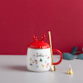 Miniatyrbild 3 av 5: Söt mugg Jul Kaffeemugg, Högkvalitativt keramiskt material, Hög temperaturbeständig, 15oz med 3D-lock och sked, Julgåva, Snöflinga