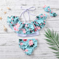 Miniatyrbillede 2 af 5: Pige Floral Print Badetøj Ruffle Flounce Todelt Badetøj Egnet til 3-6 Måned