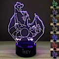 Miniatyrbilde 1 av 8: 3D Illusion Charizard LED nattlys, 7 farger gradvis endring USB berøring bryter 3D visuelle lys for feriegaver eller hjemmedekorasjoner