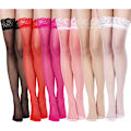 Miniatyrbillede 2 af 2: Lace Sheer Thigh High Strømper 3 Par Opaque Hold Up One Size til Sorte Kvinder, Rød