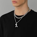 Miniatyrbilde 3 av 7: Krone Initial A-Z Halskjede, Iced Out Bokstavanheng med 22-24 Tommers Kjede, Menn Kvinner Bling Hip Hop Alfabet Navn Smykker Gave Stor In S Black