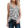 Miniatyrbillede 1 af 3: Kvinder Sommer U Hals Boho Blomster Print Tank Top Casual Ærmeløs Skjorter Camis, Sort og Hvid Leopard（L）