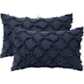 Miniatyrbilde 1 av 5: 2-delt Boho putetrekk Rutete Frynser Farmhouse Lin Plaid Texture Pudetrekk for Sofa Soverom Sofa Stue (Marineblå, 12 X 20 Tommer)