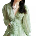 Miniatyrbilde 1 av 6: Womens 2023 Sommer Dyp V-hals Knyttet Lagdelt Chiffon Elegant Mini Kort Swing Skater Kjoler(Grønn L)