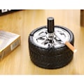 Miniatyrbild 2 av 5: Rund tryck ner askkopp med bricka, med lock tryck rostfritt stål askkopp, vindtät roterande praktisk rökfri metall askkopp