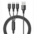 Miniatyrbild 1 av 5: Universal 3-i-1 Nylonflätad USB-laddningskabel, 4 fot/1,2 m, 3A (IP + Type-C + Micro-USB) - Svart