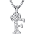 Miniatyrbilde 1 av 4: Krone Initial A-Z Halskjede, Iced Out Bokstavanheng med 22-24 Tommers Kjede, Menn Kvinner Bling Hip Hop Alfabet Navn Smykker Gave Stor I S Silver