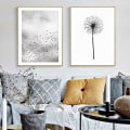 Miniatyrbild 2 av 5: Wekity Fågel och Maskrosor Väggkonst Canvas Tryck Affisch, Enkelt Mode Svartvitt Konst Ritning Dekor för Hem Vardagsrum Sovrum Kontor (Set o