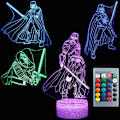 Miniatyrbilde 4 av 5: WJ 3D illusjonsnattlys fire mønster 16 fargeendring dekorlampe skrivebordslampe lampe for barn barn superhelt 3 Darth Vader-gruppen