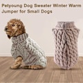 Miniatyrbillede 3 af 3: Hund Turtleneck Sweater Efterår Vinter Strikkede Kæledyr Hvalp Tøj Tyk Varm Vest Jakke(Khaki,L)