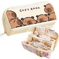 Miniatyrbillede 1 af 5: Pencil Pouch Multi-Layer Stor Kapacitet Capybara Print Særpræget Sjov Sød (Beige-2) B