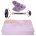 Miniatyrbillede 1 af 11: Bærbar ansigtsrulle massageapparat ansigtspleje rulle hjerteformet Gua Sha tavle sæt (Amethyst rulle hjerteformet Gua Sha tavle)