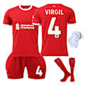 Miniatyrbillede 1 af 2: Liverpool Børnefodboldsæt 2023-2024 med Strømper og Knæbeskyttere - Nr. 4 VIRGIL#18 No.4 VIRGIL #18