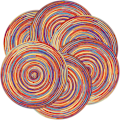 Miniatyrbilde 5 av 8: Runde flettede plassmatter, sett med 8, vaskbare, 15 tommer runde bordmatter, fargerike, vevde plassmatter for spisebord (Regnbue Rainbow Red 8