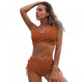 Miniatyrbilde 1 av 4: Kvinners Høy Midje Solid Bikini 2 Delers Badedrakt --- Oransje（Størrelse S）