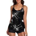 Miniatyrbillede 1 af 4: Flowy Tankini badedragt til kvinder - badedragt med mavekontrol - todelt badedragt med tanktop og shorts - sort - XL