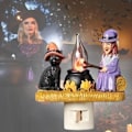 Miniatyrbillede 4 af 9: Lejrbål Natlys 1 stk Hexe og Kat Flimrende Natlys 2024 Halloween Natlys 3D LED Falsk Lejrbål Natlys Stik i W