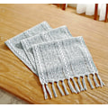 Miniatyrbild 6 av 7: Rustik lantlig stil linne bordslöpare, Boho handgjorda fransar hemstickad broderi bordslöpare 72 tum lång för semesterfest Hemstitched Light Grey 13"W X 72"L