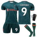 Pikkukuva 1 / 2: Liverpoolin vieraspelipaita vuodelta 2023, vihreä, jalkapallopaita, jossa sukat ja polvisuojat - nro 9 FIRMINO#26 No.9 FIRMINO #26